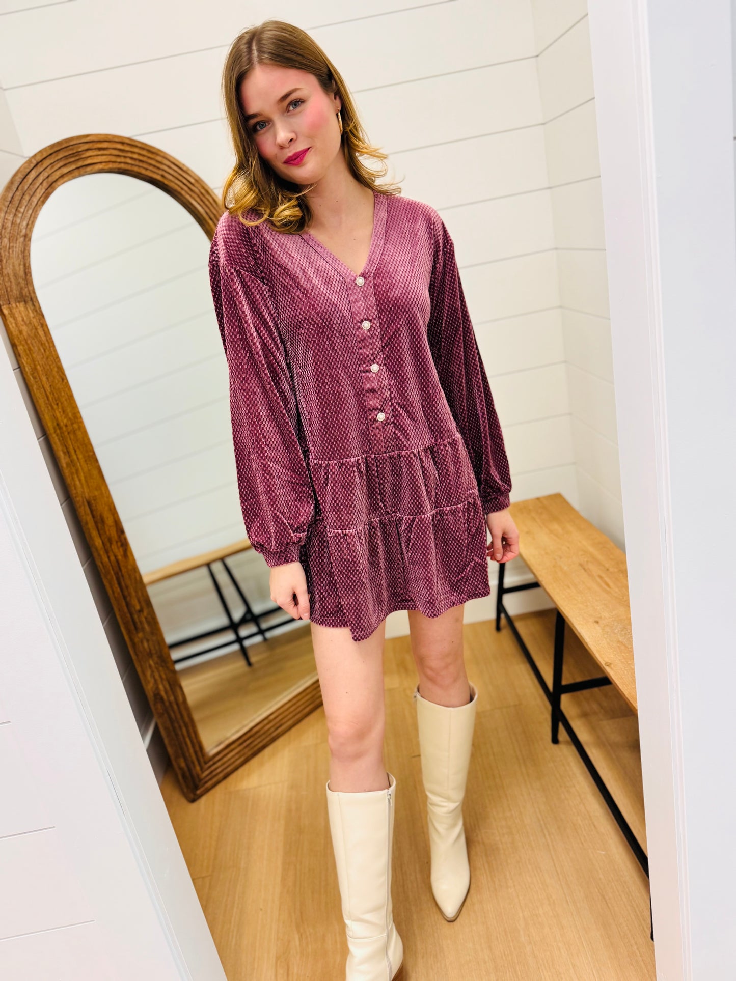 Tiered Textured Velvet Mini Dress