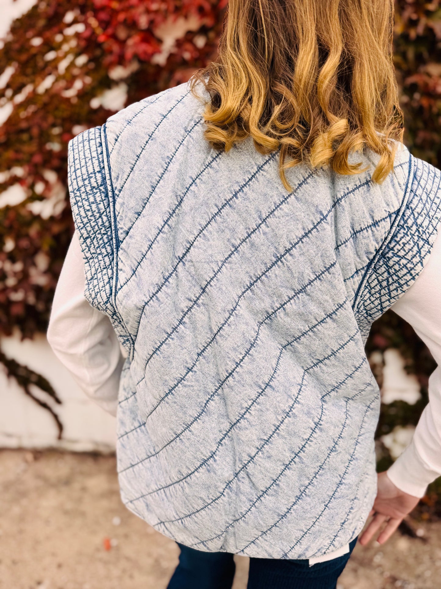Quilted Washed Denim Vest