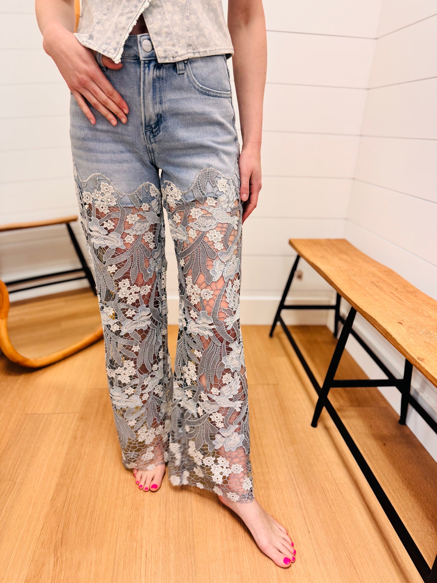 Whimsical Lace Up Leg Jeans - Risen