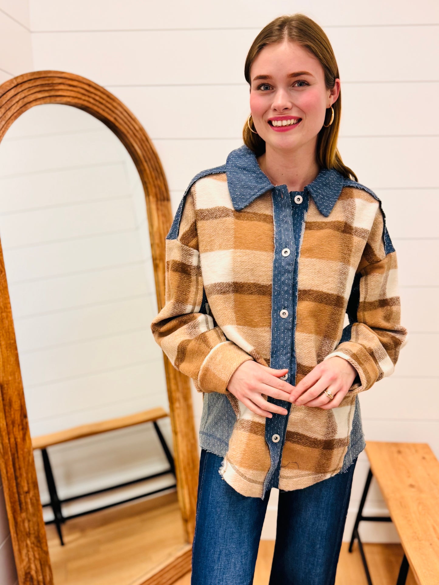 Oversized Denim + Plaid Shacket