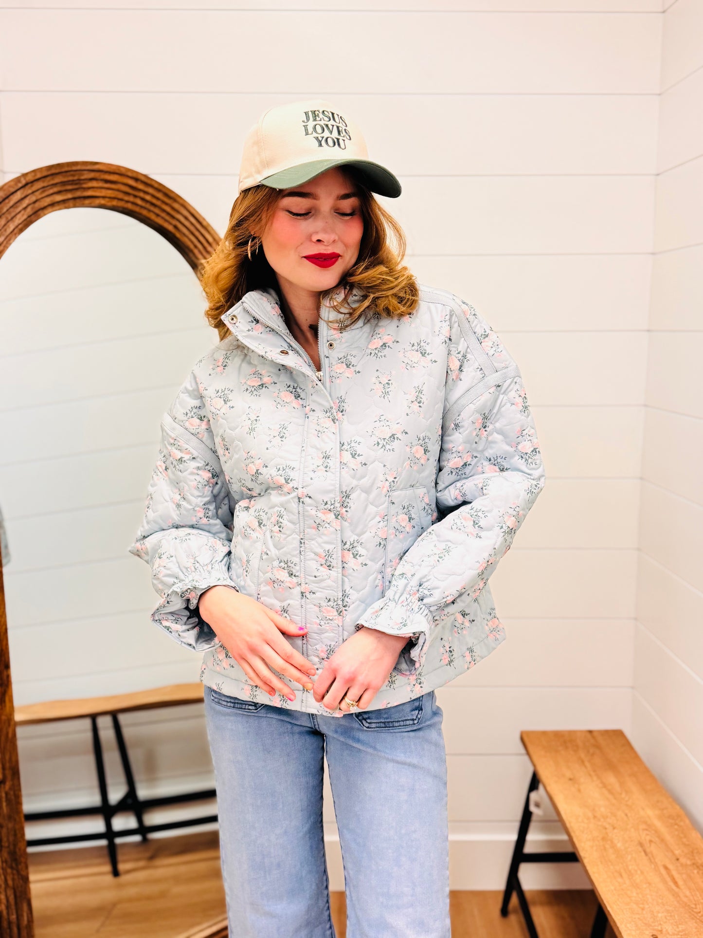 Floral Print Quilted Oversized Casual Jacket