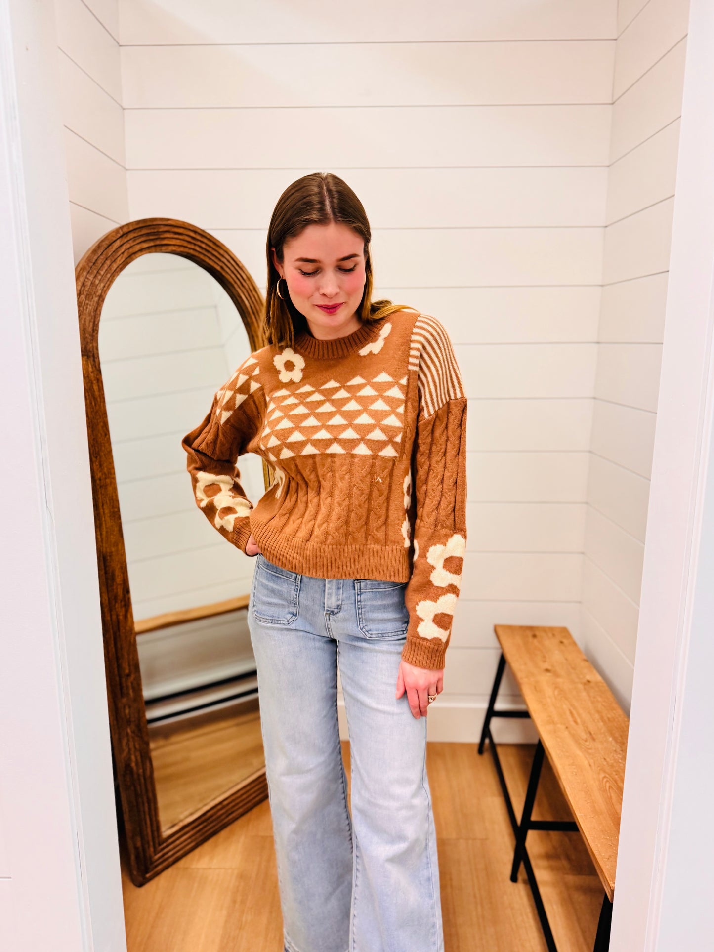 Rust mix Balloon Sleeve Sweater