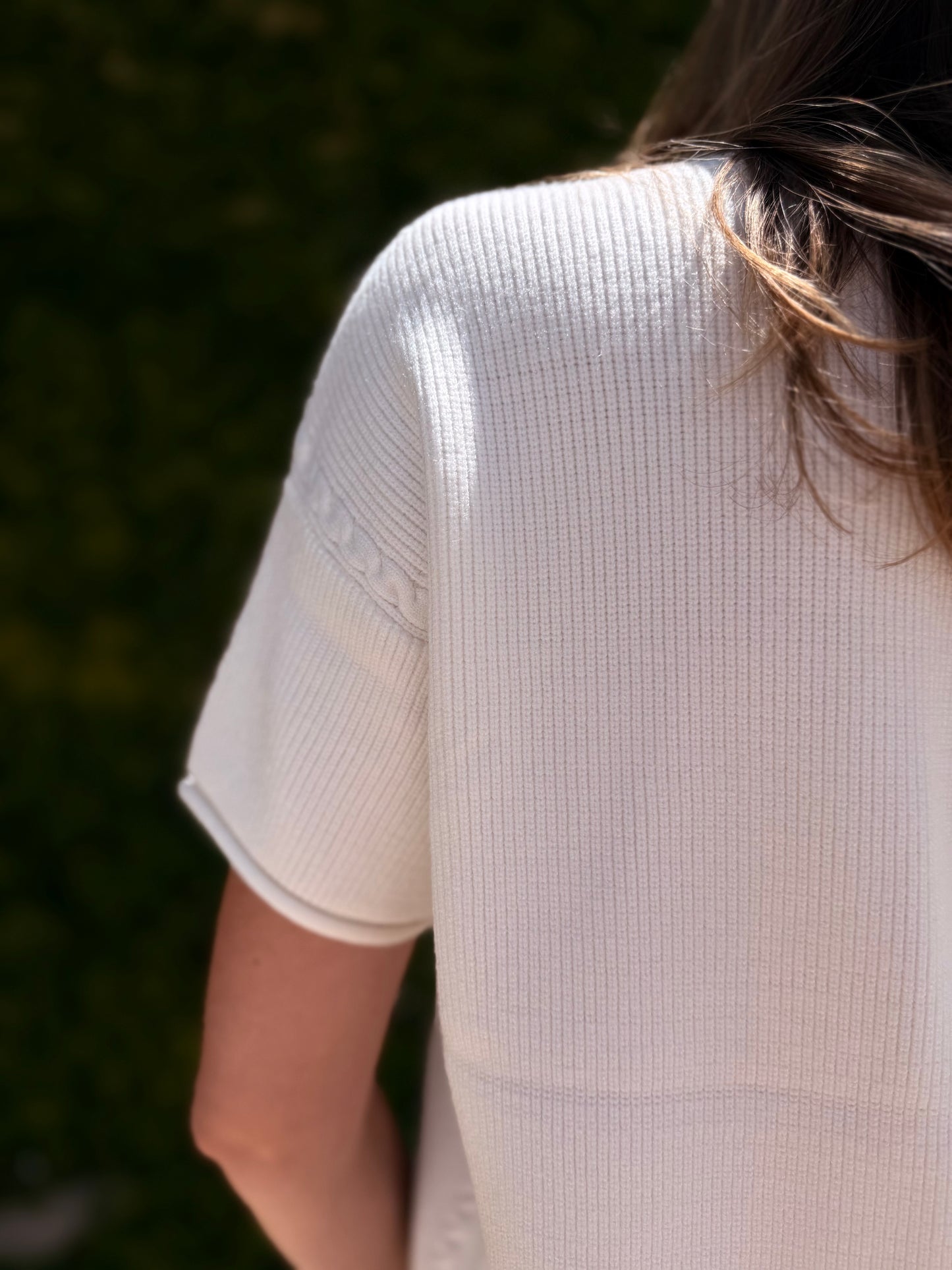 Round Neck Short Sleeve Sweater - Ivory