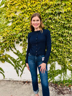 Button Down Knit Cardigan Sweater - Navy