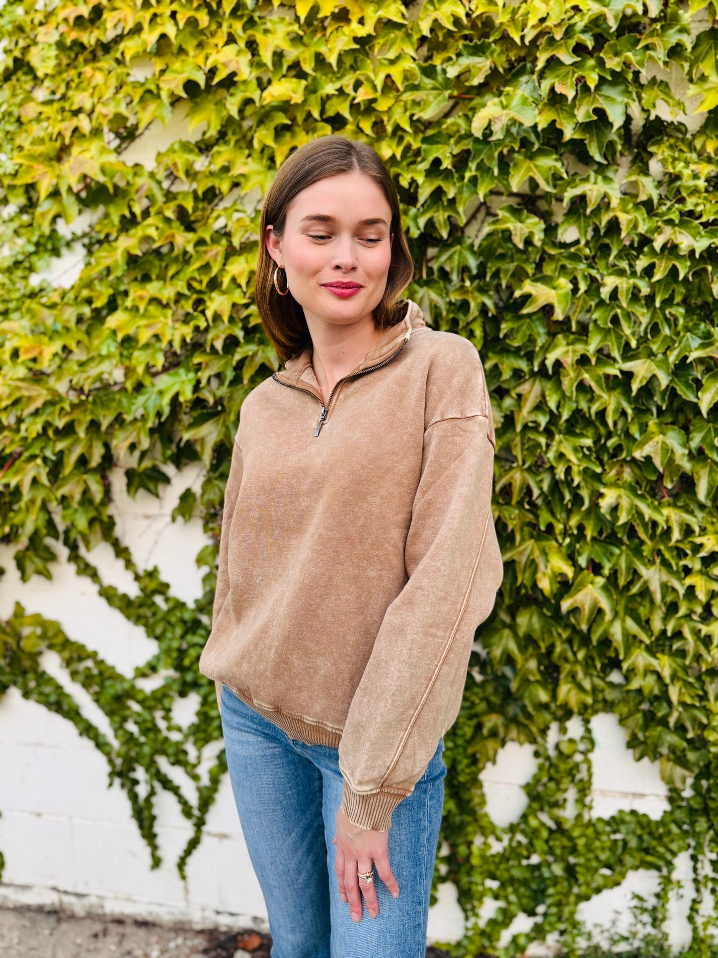 Acid Wash Fleece Half Zip Pullover