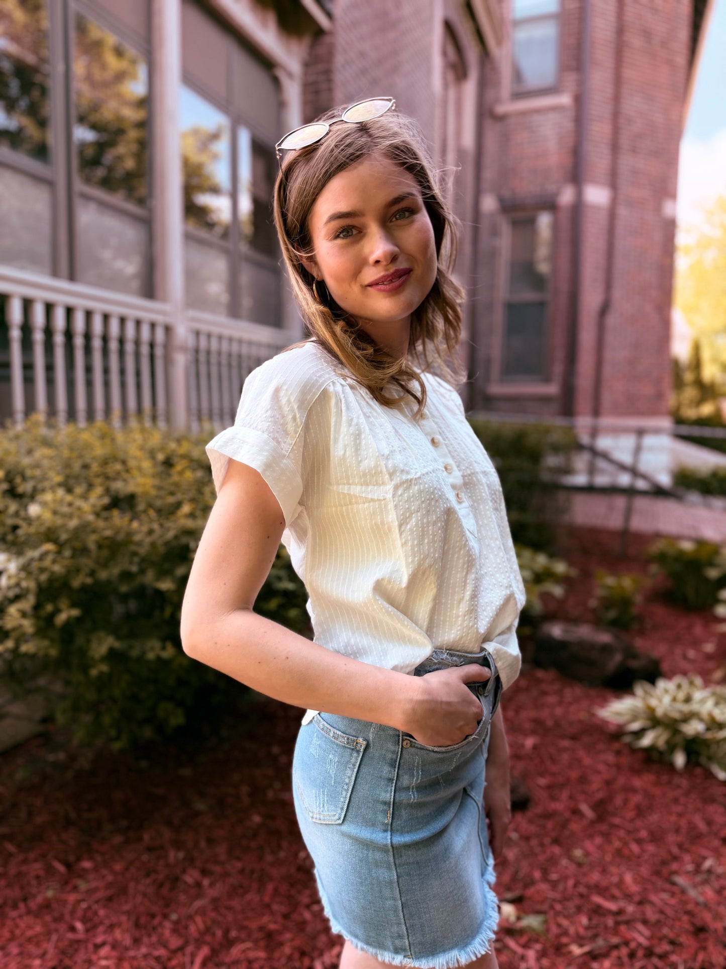 Ruched Shoulder Detail Short Sleeve Top