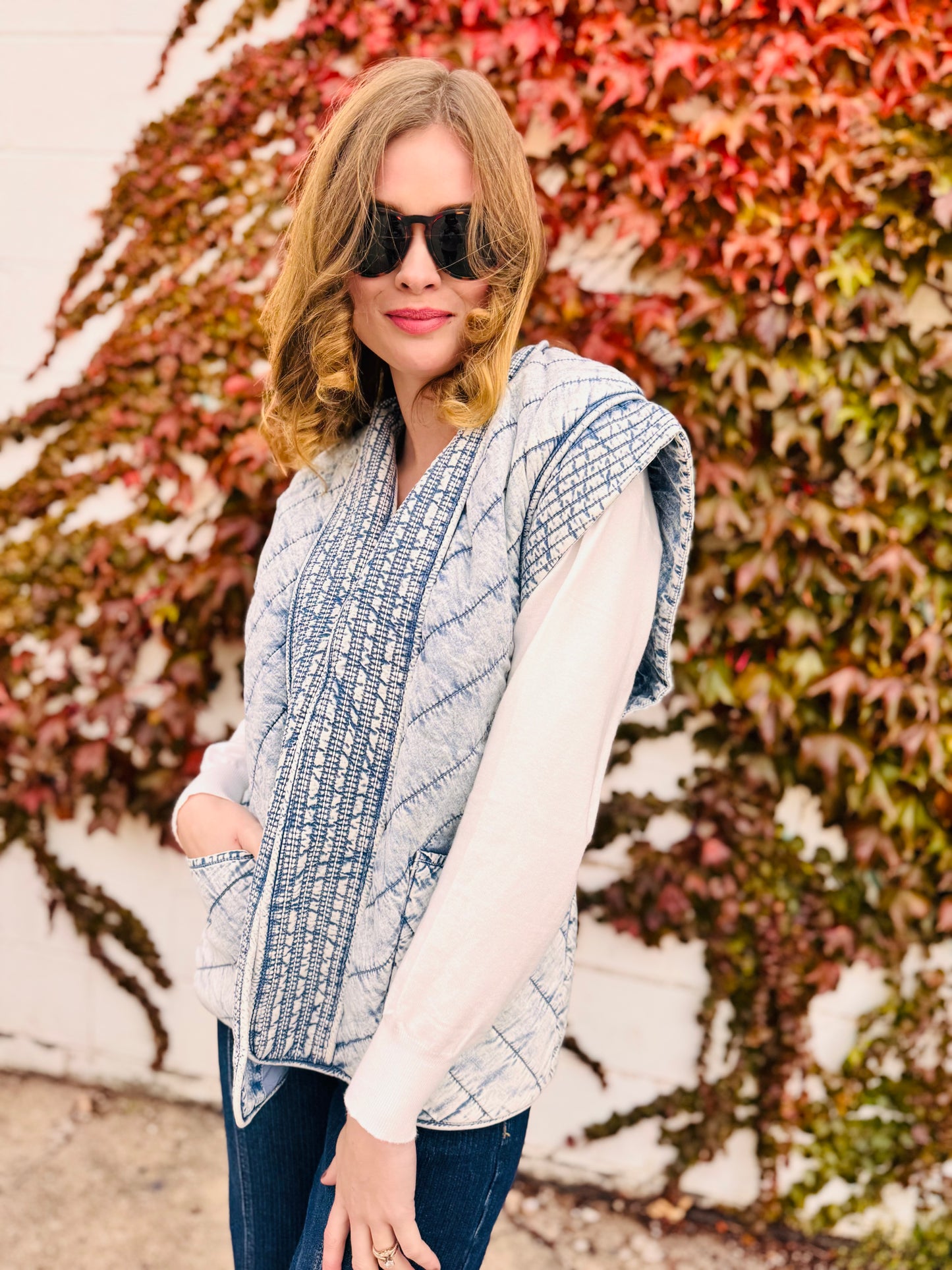 Quilted Washed Denim Vest