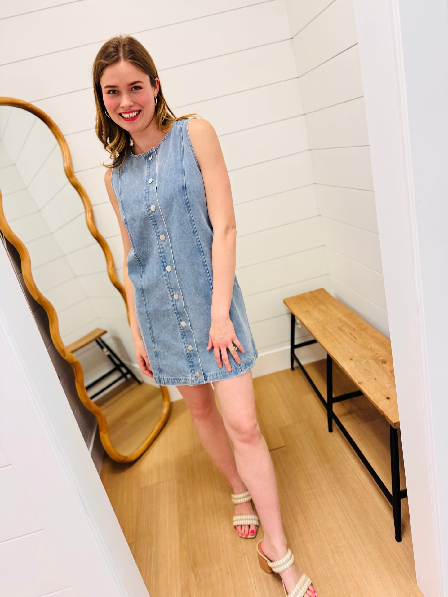 Sleeveless Button Up Denim Mini Dress