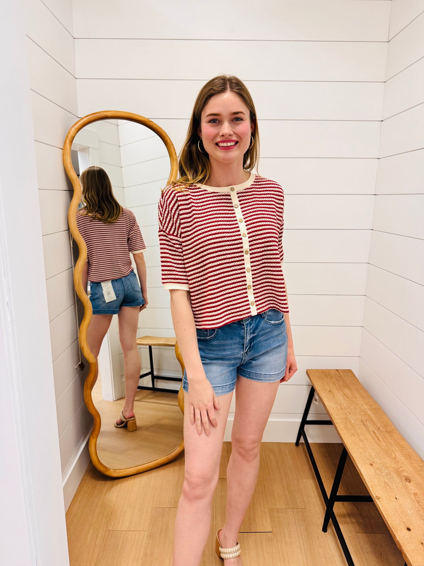 Stripe Button Down Knit Top