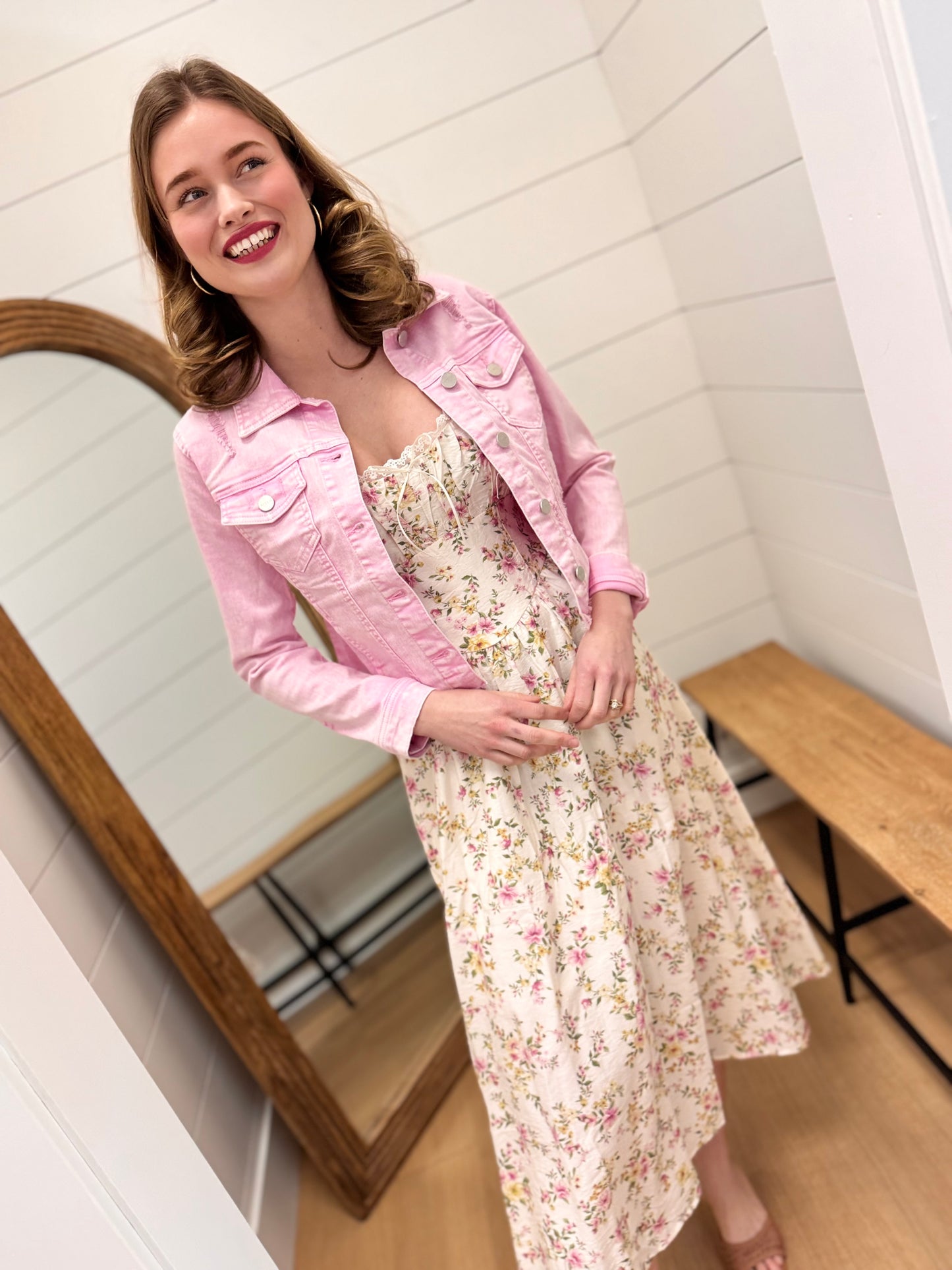 Irregular Fray Hemed Pink Jacket - Risen