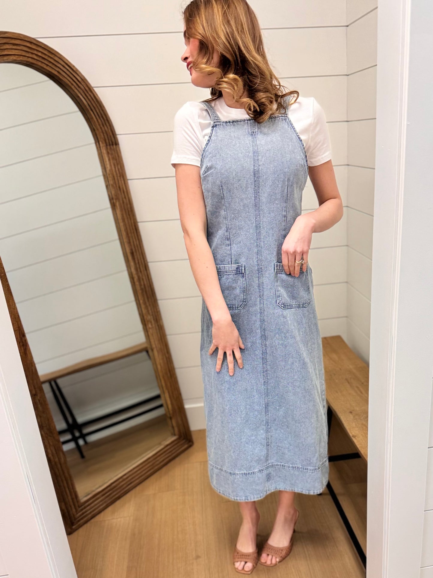 Washed Denim Sleeveless Midi Dress