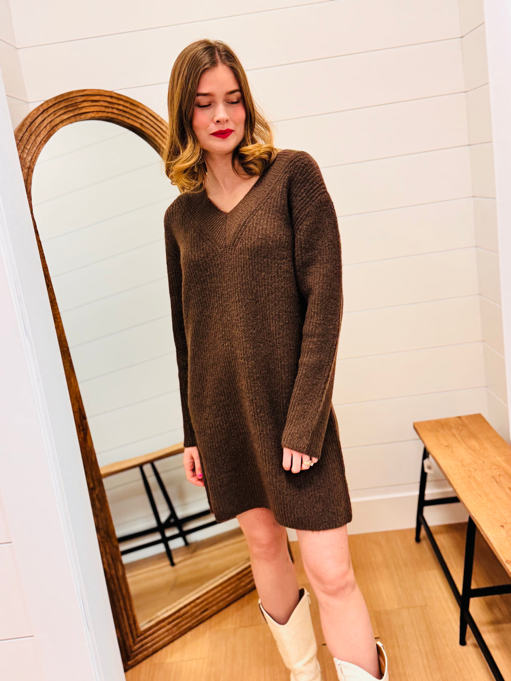 V Neck Sweater Dress