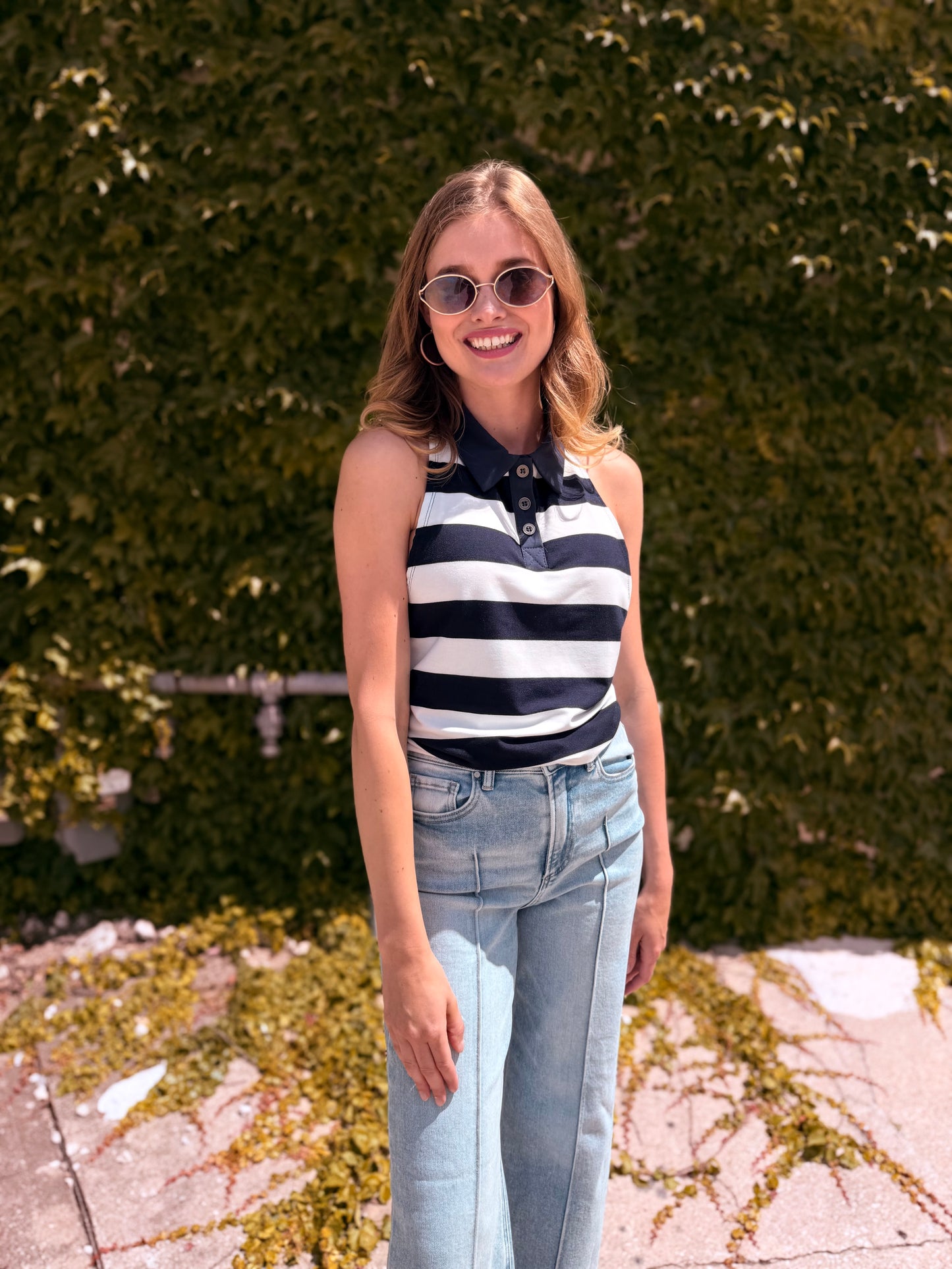 Striped Polo Neck Tank Top