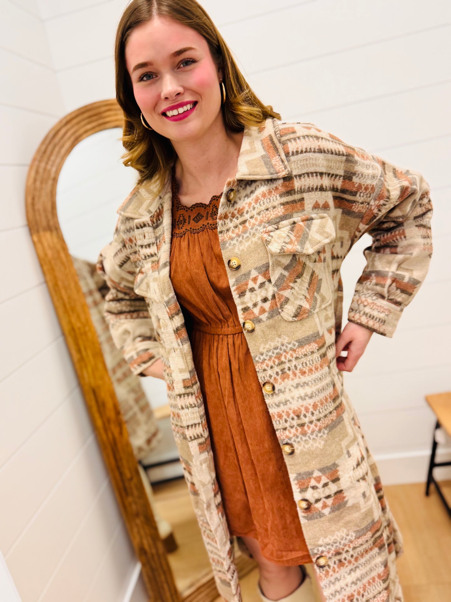 Aztec & Plaid Printed Shacket