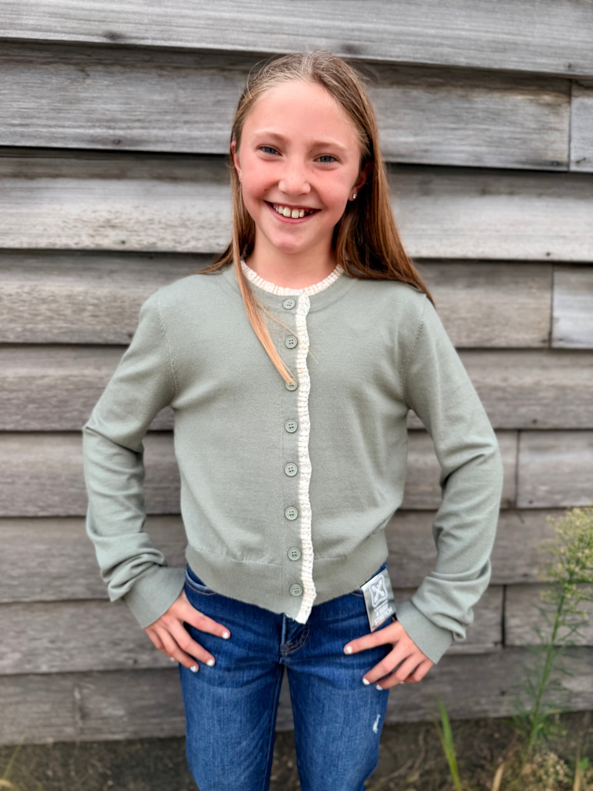 Button Up Cardigan With White Trim