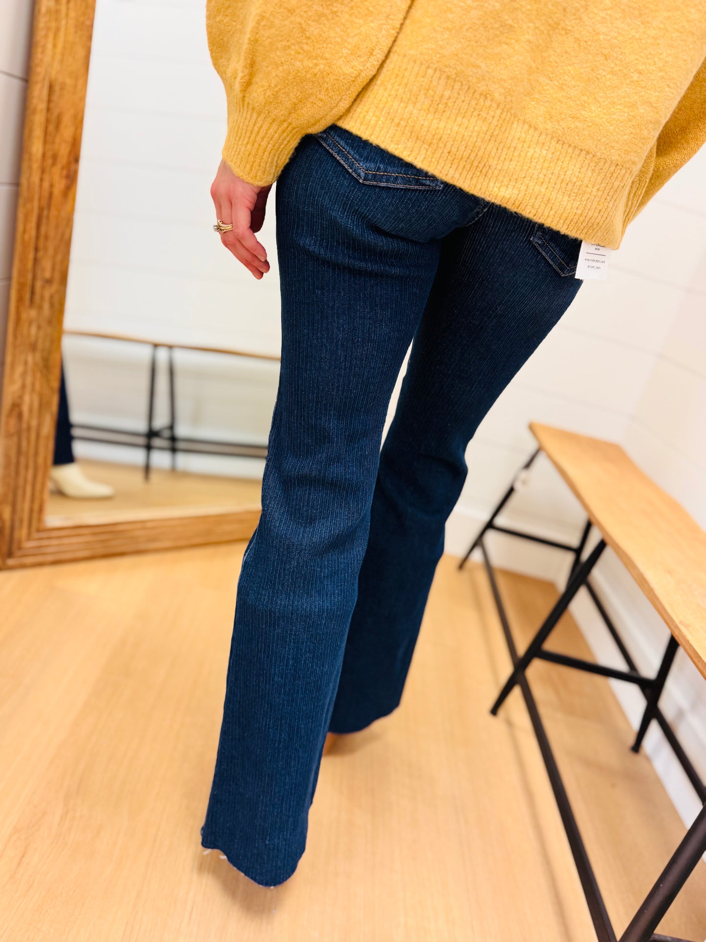 High Rise Flare Jeans With Corduroy Like Texture - Risen