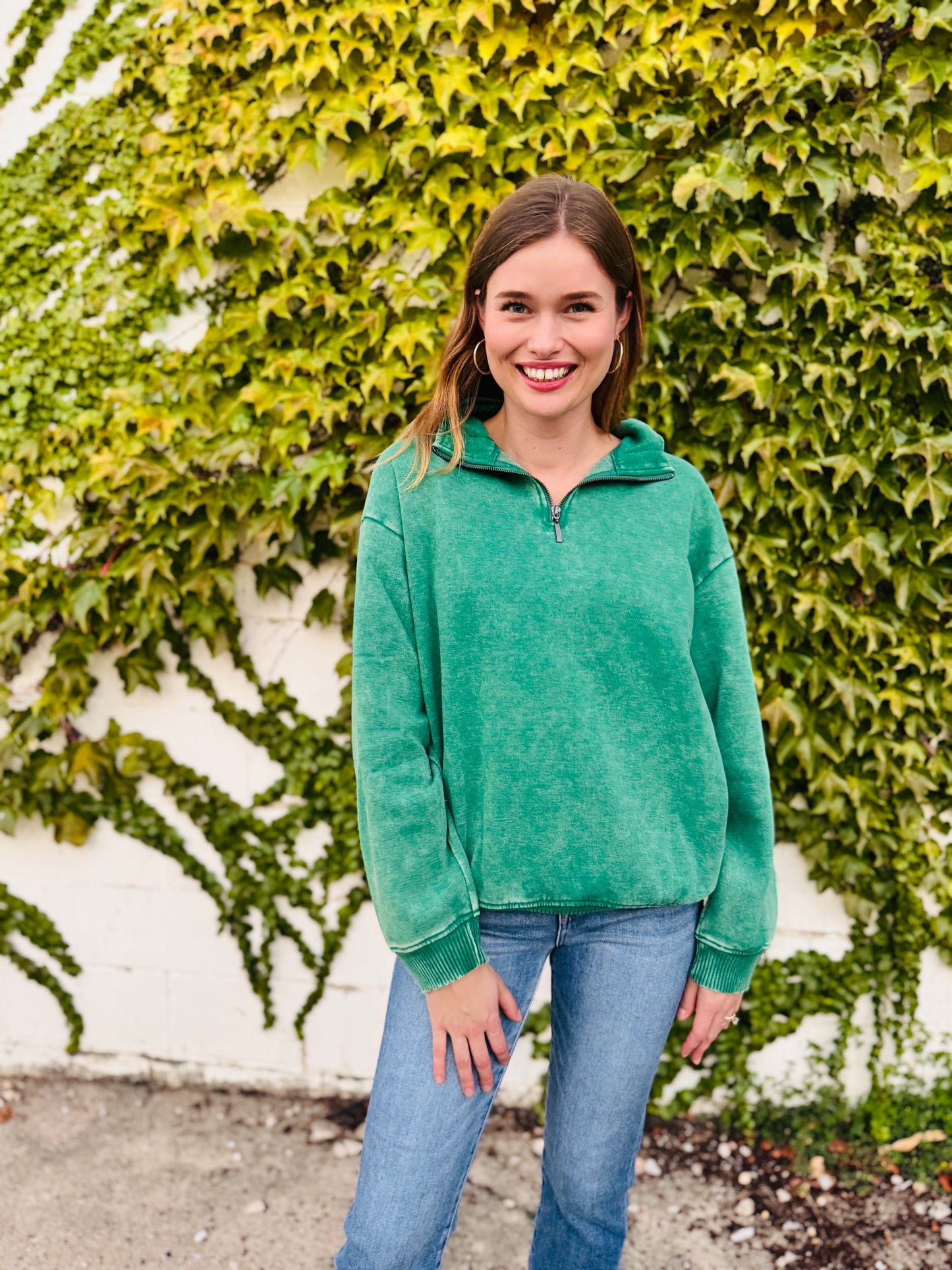 Acid Wash Fleece Half Zip Pullover