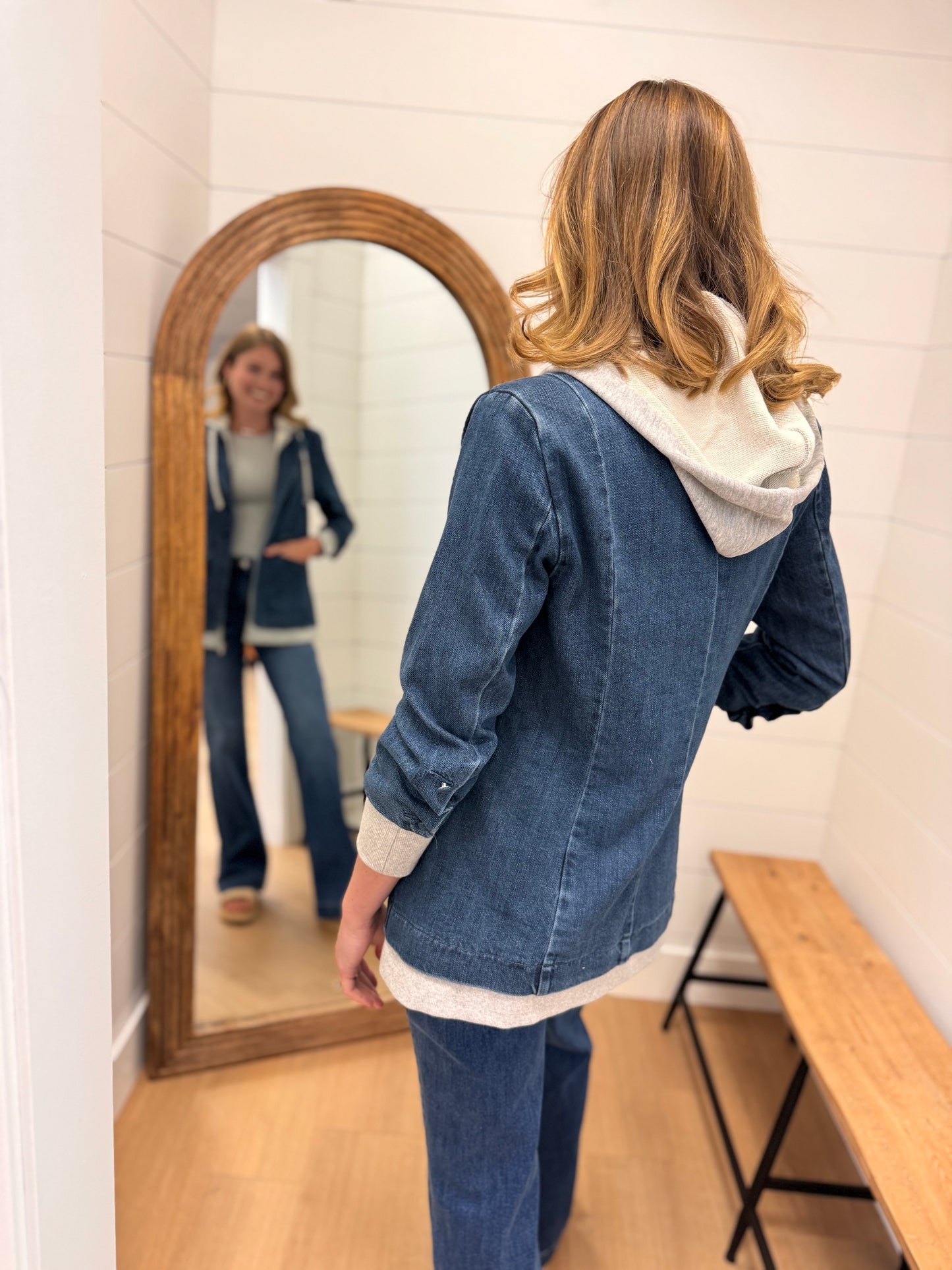 Oversized Denim Jacket with Hoodie - Risen