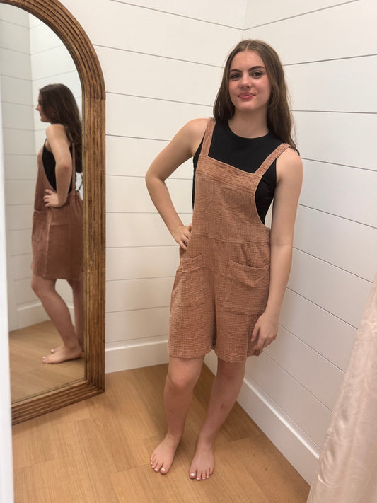 Washed Rust Romper with Pockets