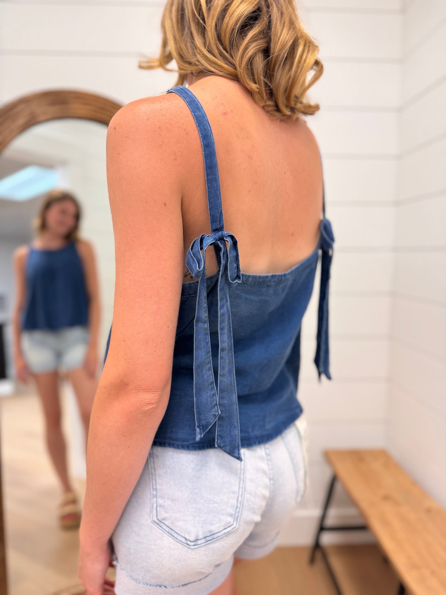 Chambray Tank Top with Tie Straps