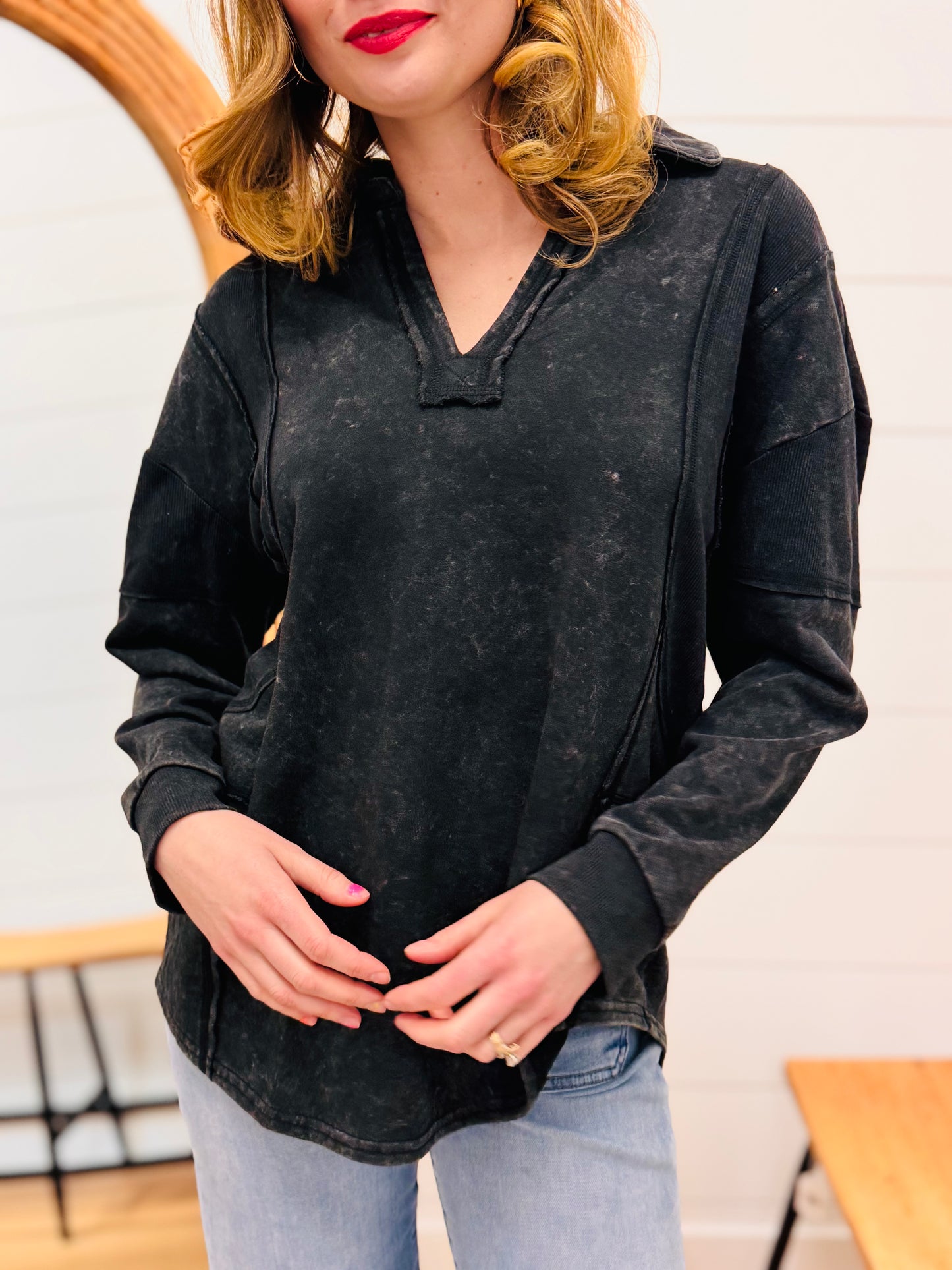 Vintage Washed Black Pullover Sweatshirt