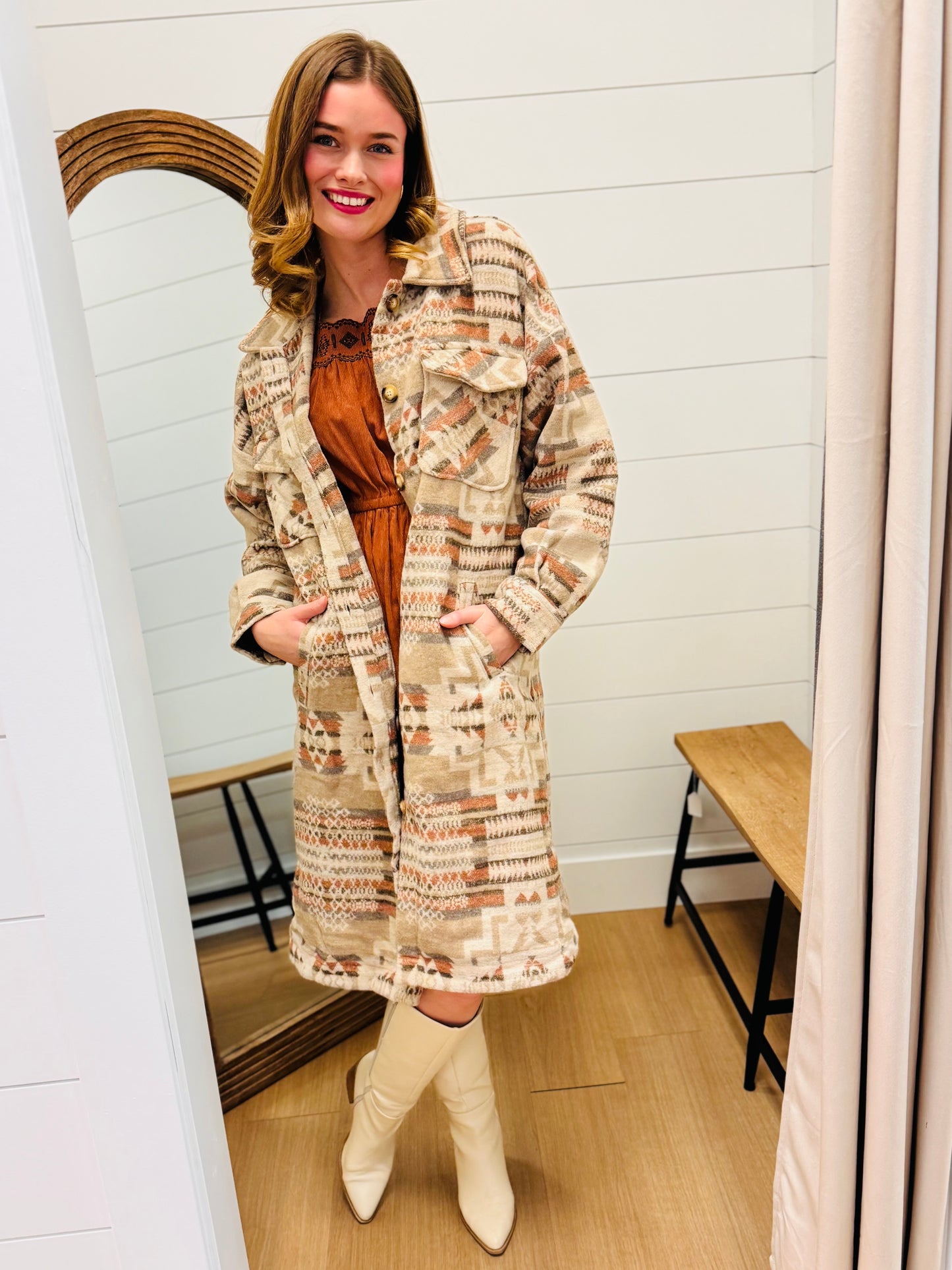 Aztec & Plaid Printed Shacket