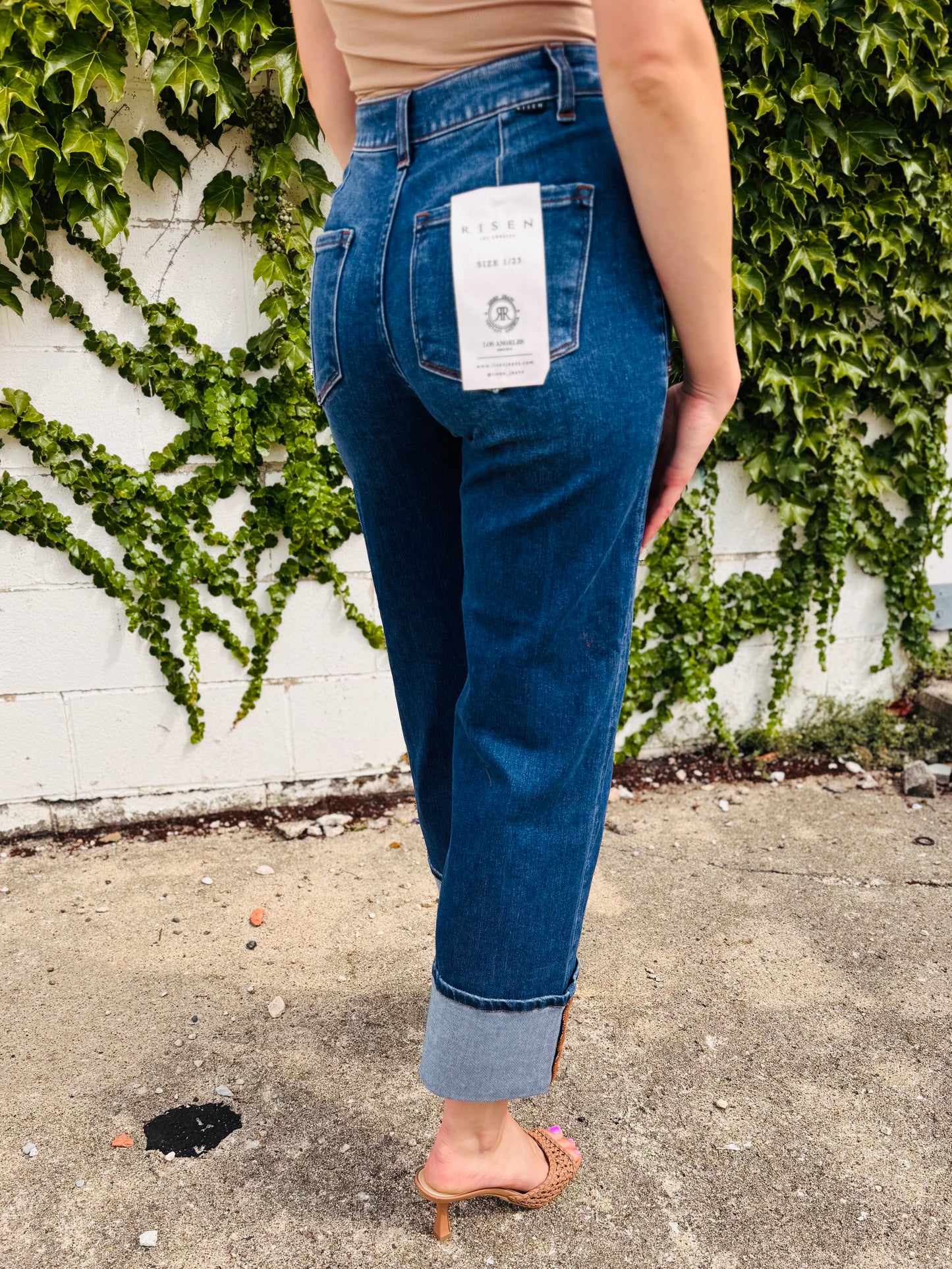 High Rise Crop Wide Straight Cuffed Jeans - Risen
