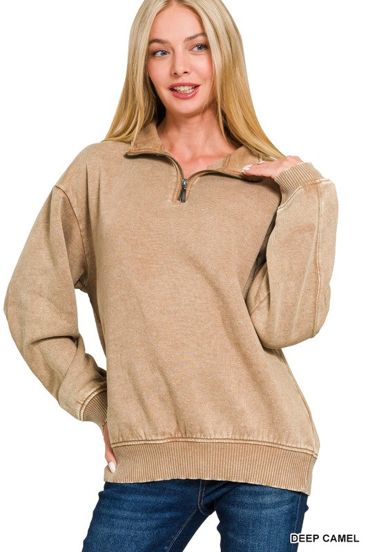 Acid Wash Fleece Half Zip Pullover