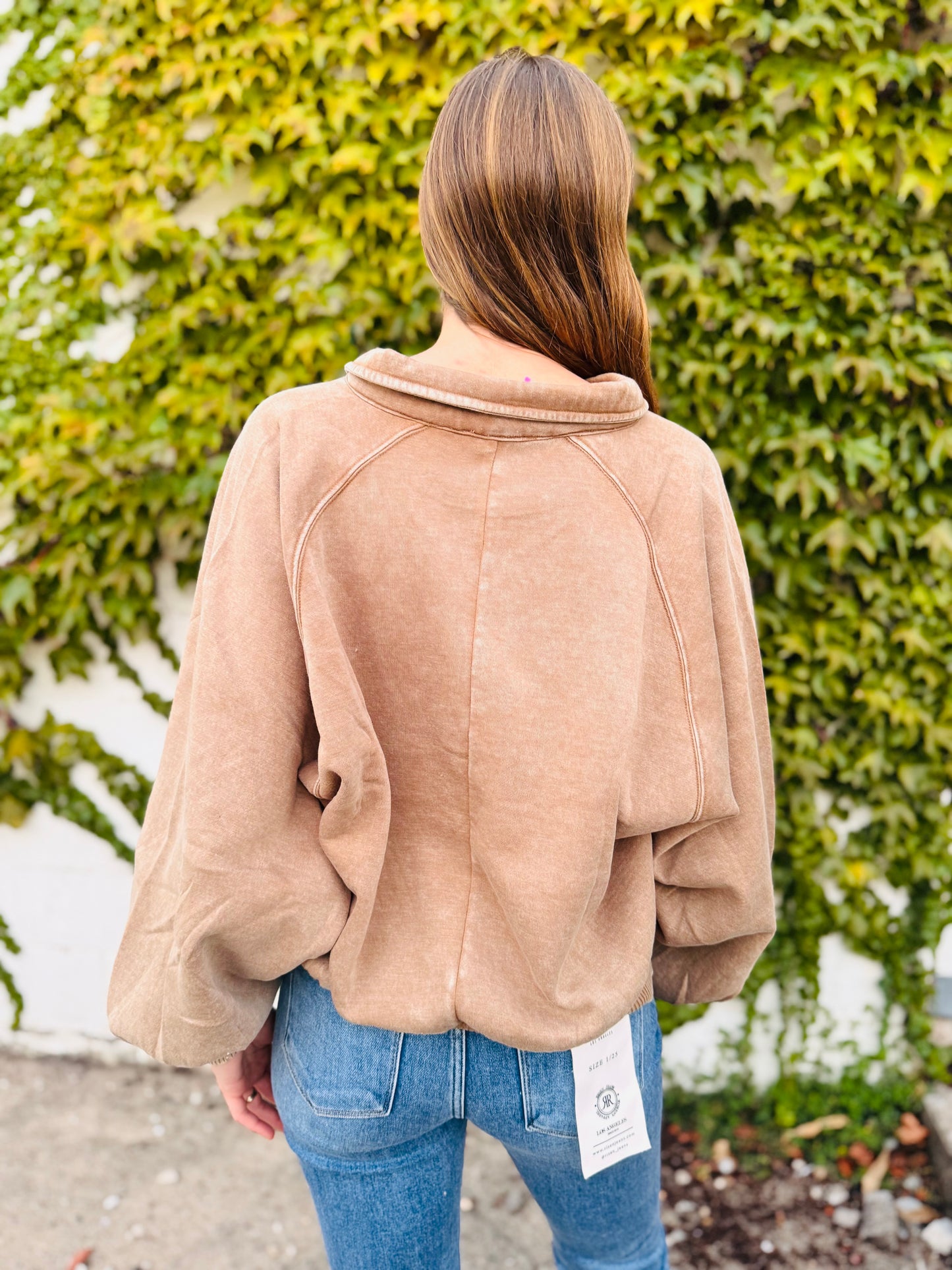 Acid Wash Fleece Button Up Collared Pullover