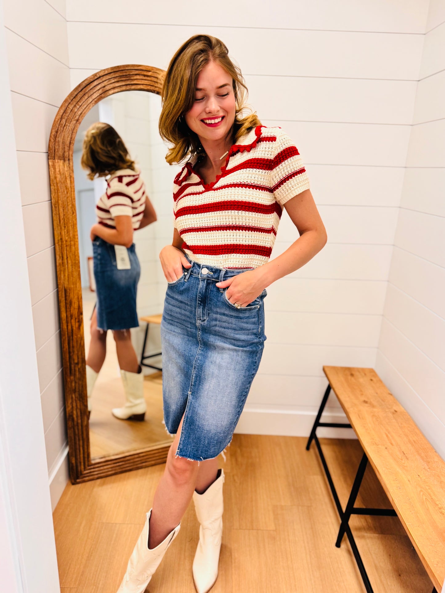 Stripe Crochet Knit Pullover