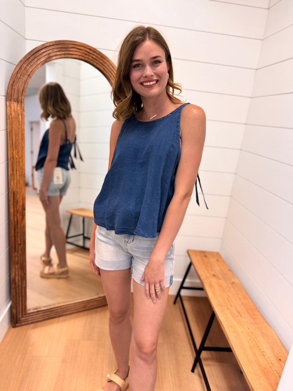 Chambray Tank Top with Tie Straps