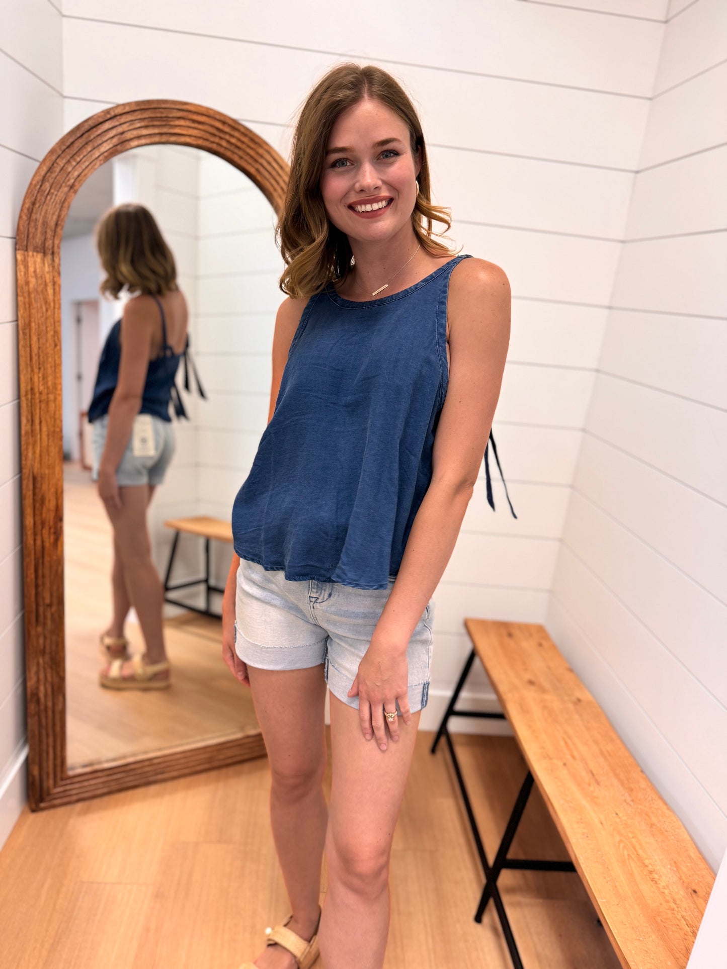 Chambray Tank Top with Tie Straps