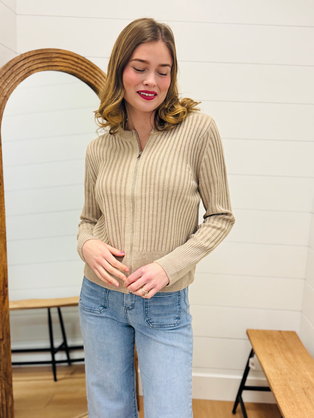 Two Tone Zip Up Sweater