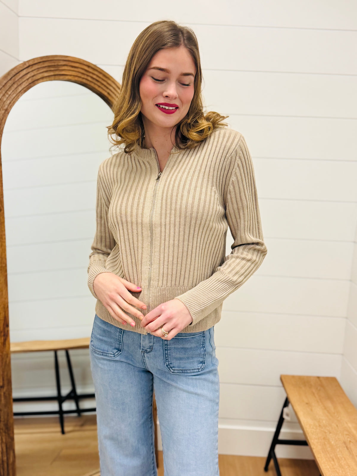 Two Tone Zip Up Sweater