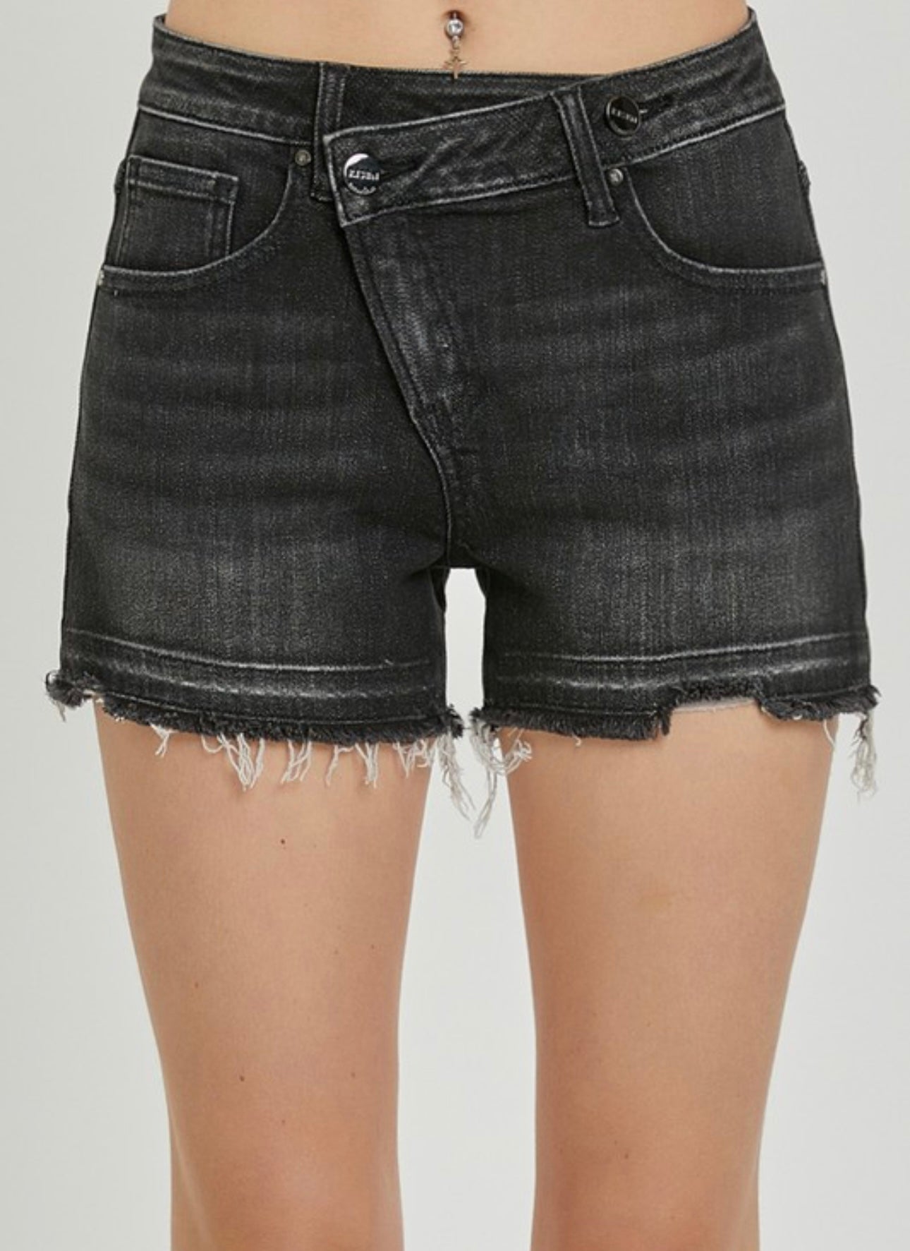 Washed Black Mid Rise Shorts - Risen