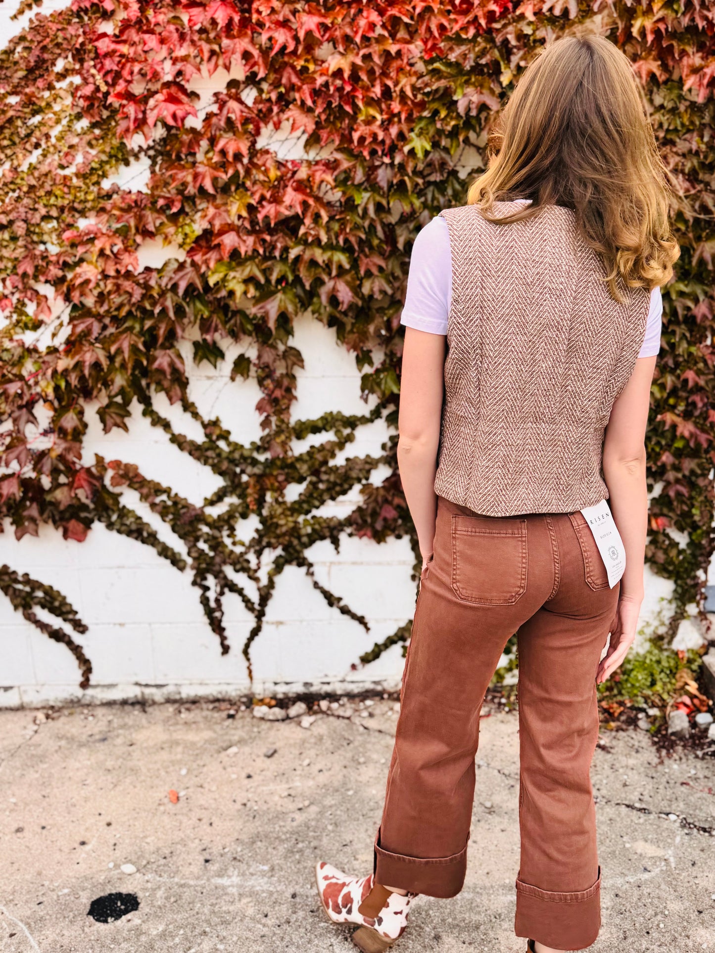 High Rise Wide Leg Front Patch Pocket Cuffed Pants