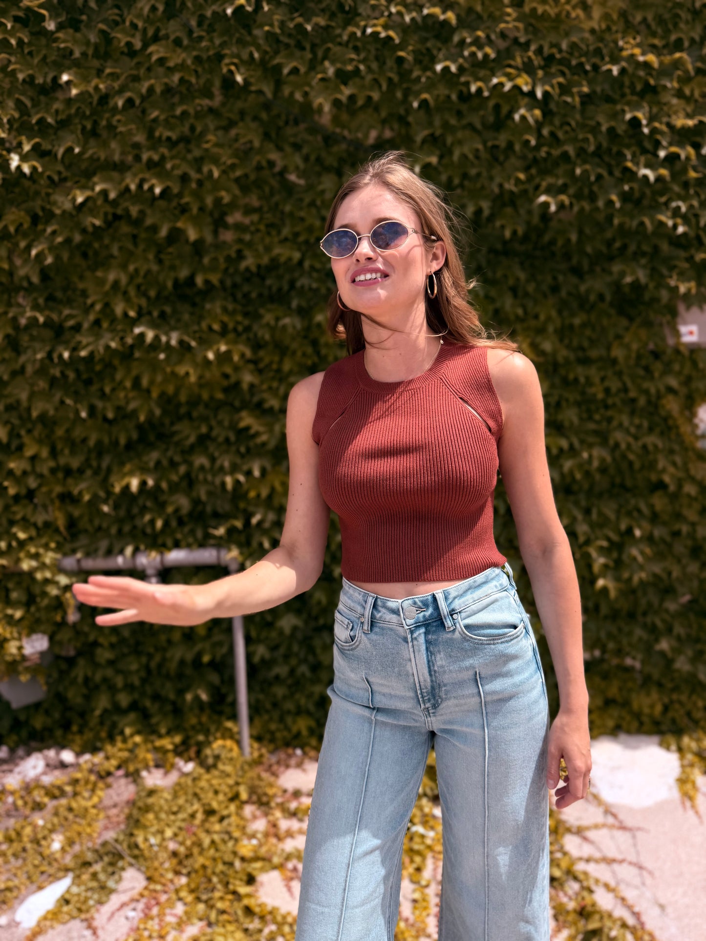 Ribbed Cutout Knit Tank Top