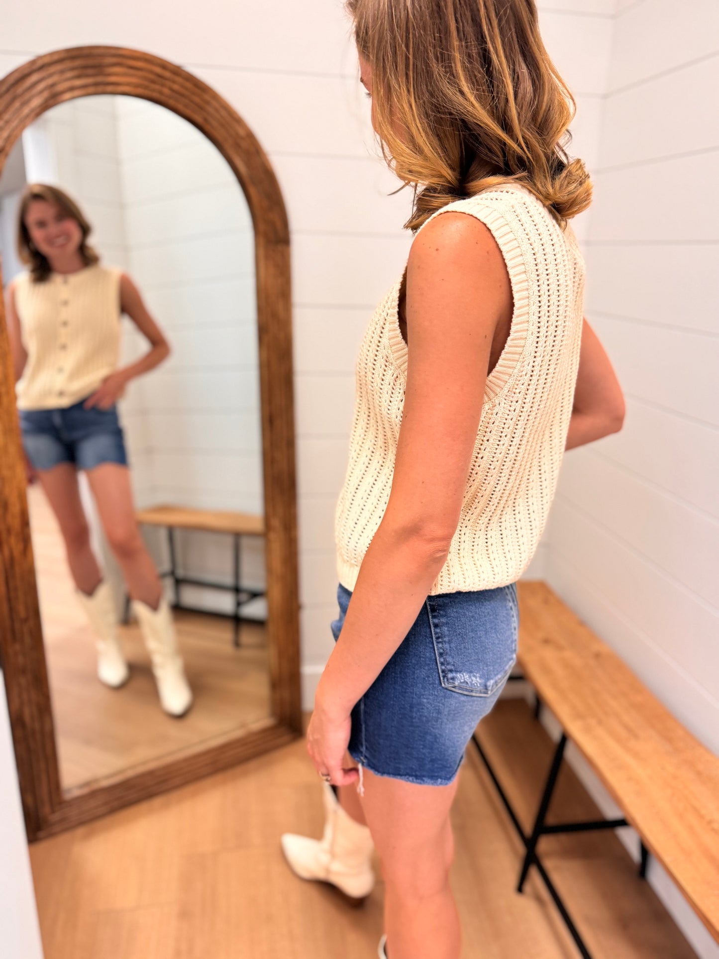 Crew Neck Button Down Cardigan Tank Top