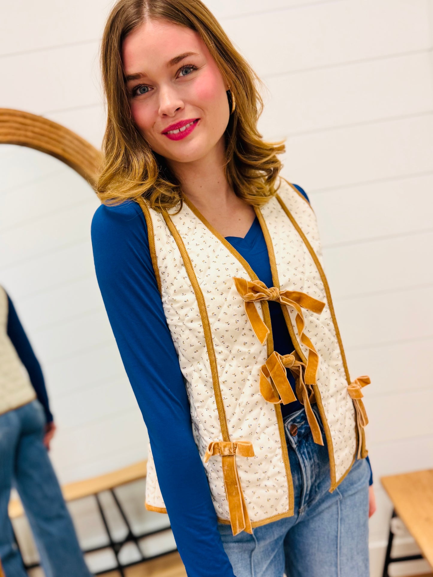 Quilted Floral Tie Front Vest