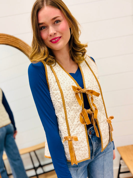 Quilted Floral Tie Front Vest