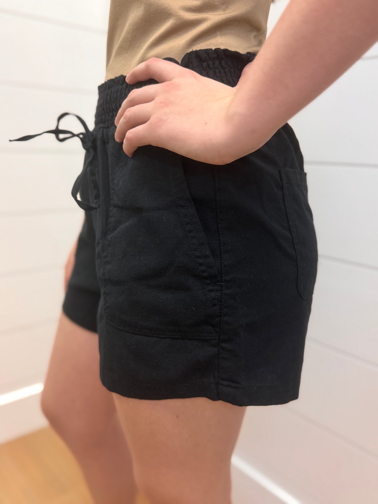 Black Elastic Waist Shorts