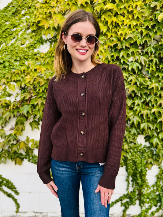 Exposed Seam Button Down Knit Cardigan