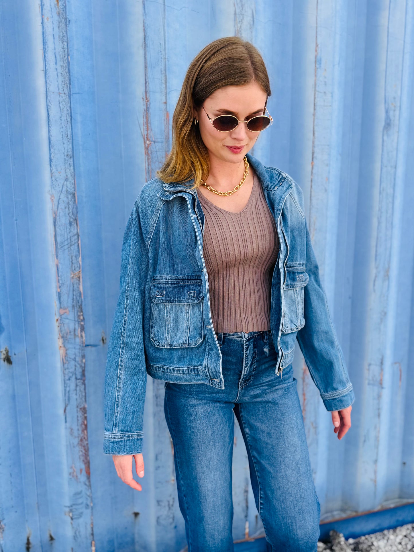 Medium Wash Denim Jacket - Risen