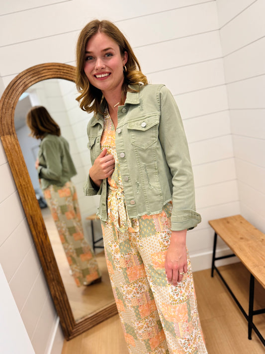 Olive Irregular Hem Denim Jacket - Risen