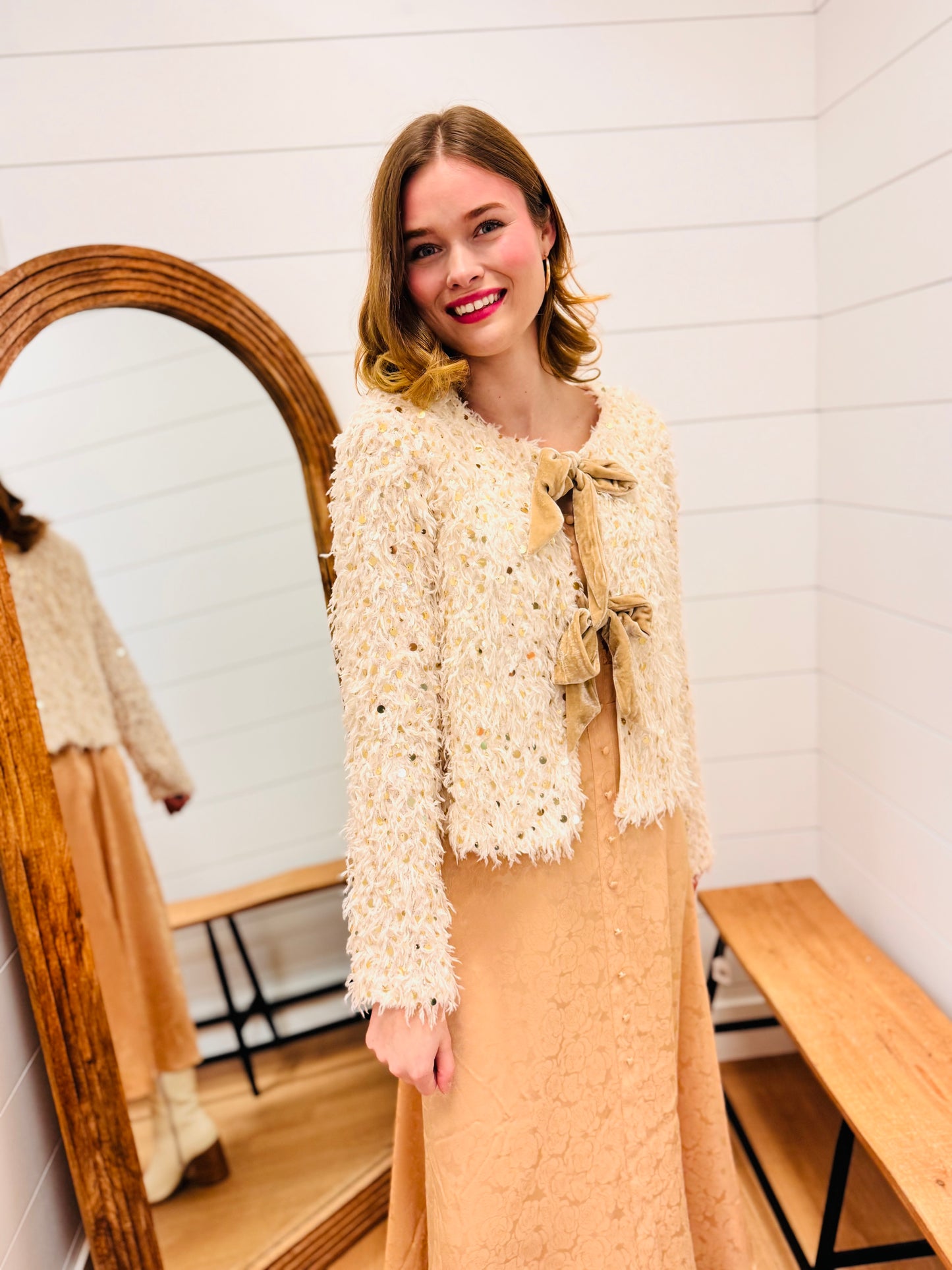 Sequin Holiday Jacket W/ Front Tie