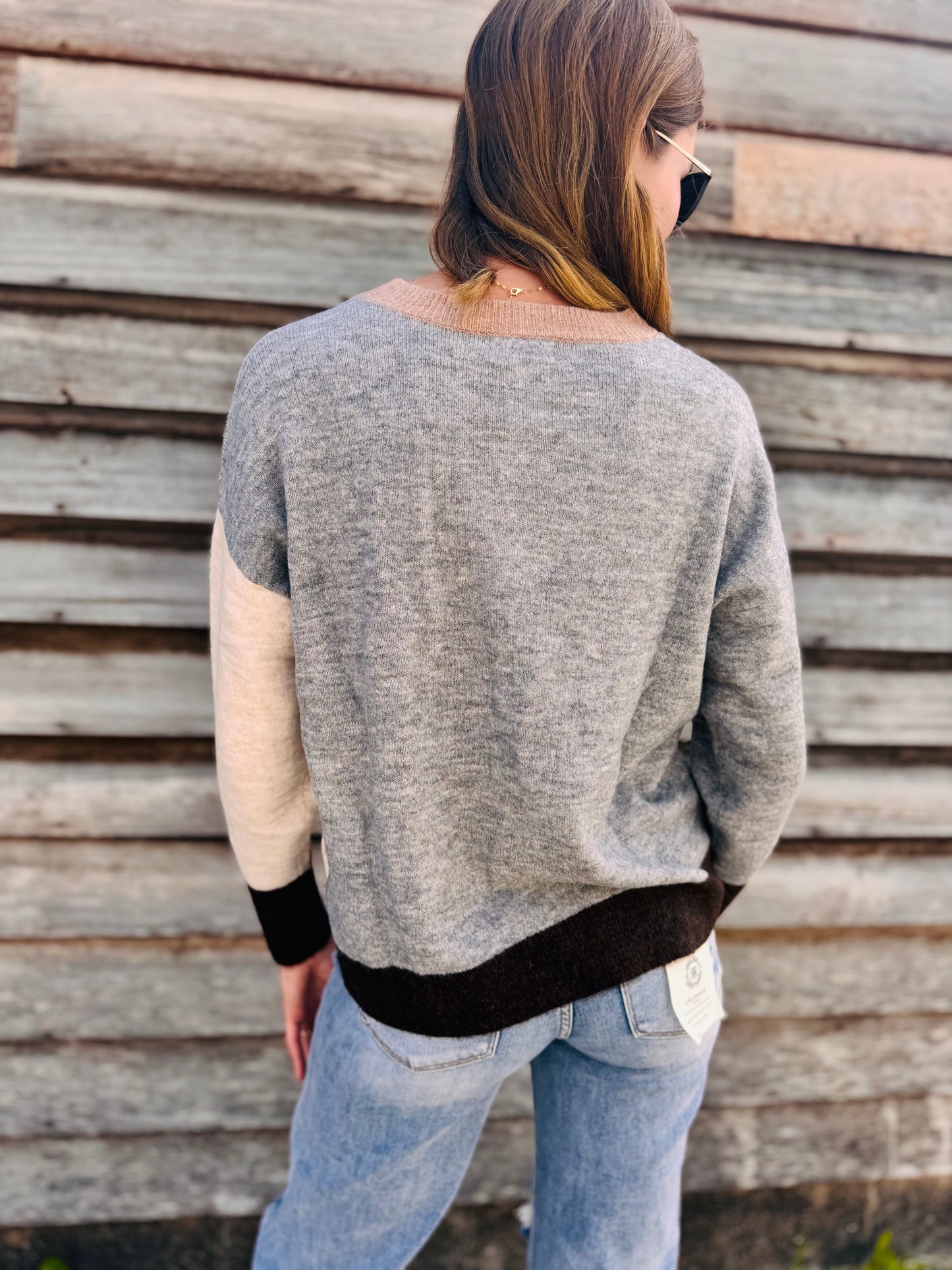 Colorblock Long Sleeve Knit Sweater