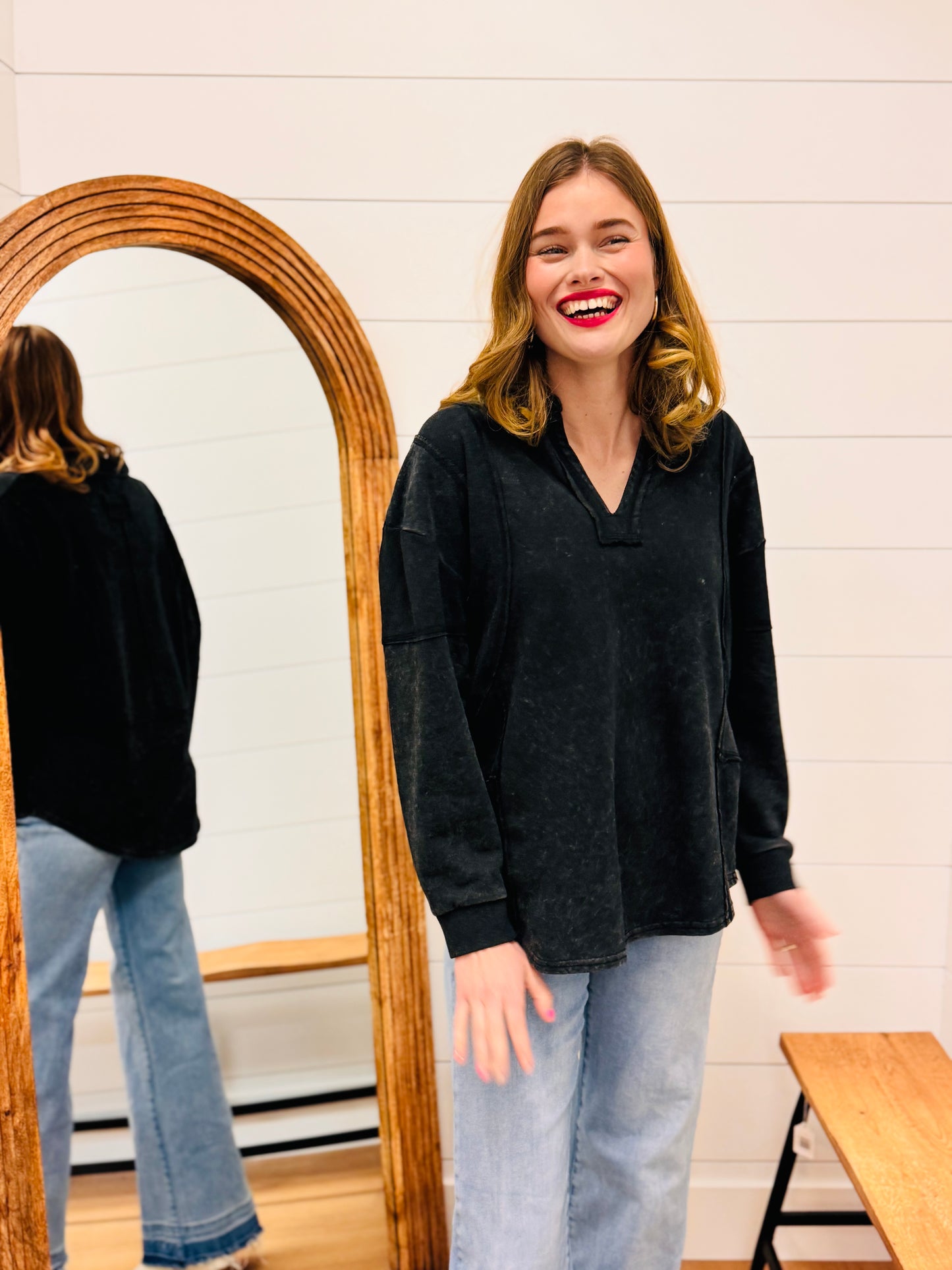 Vintage Washed Black Pullover Sweatshirt