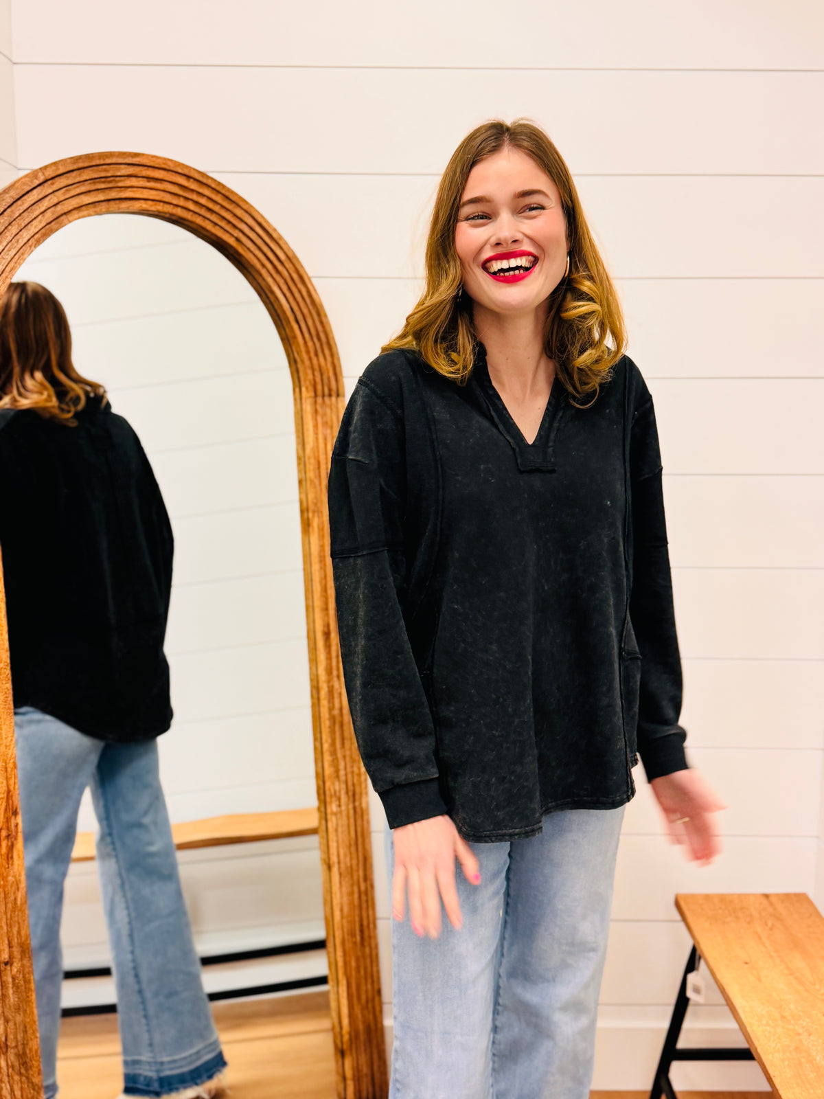 Vintage Washed Black Pullover Sweatshirt