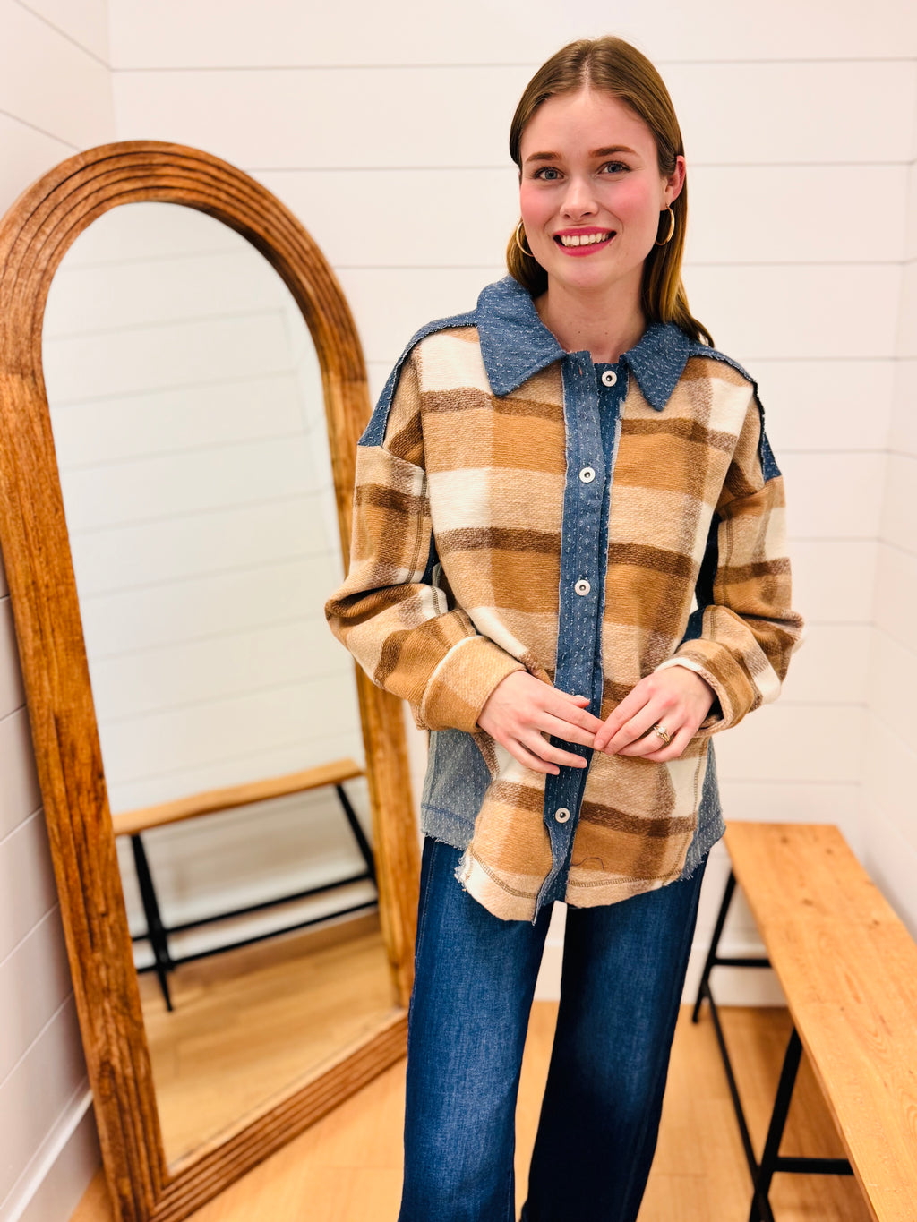 Oversized Denim + Plaid Shacket