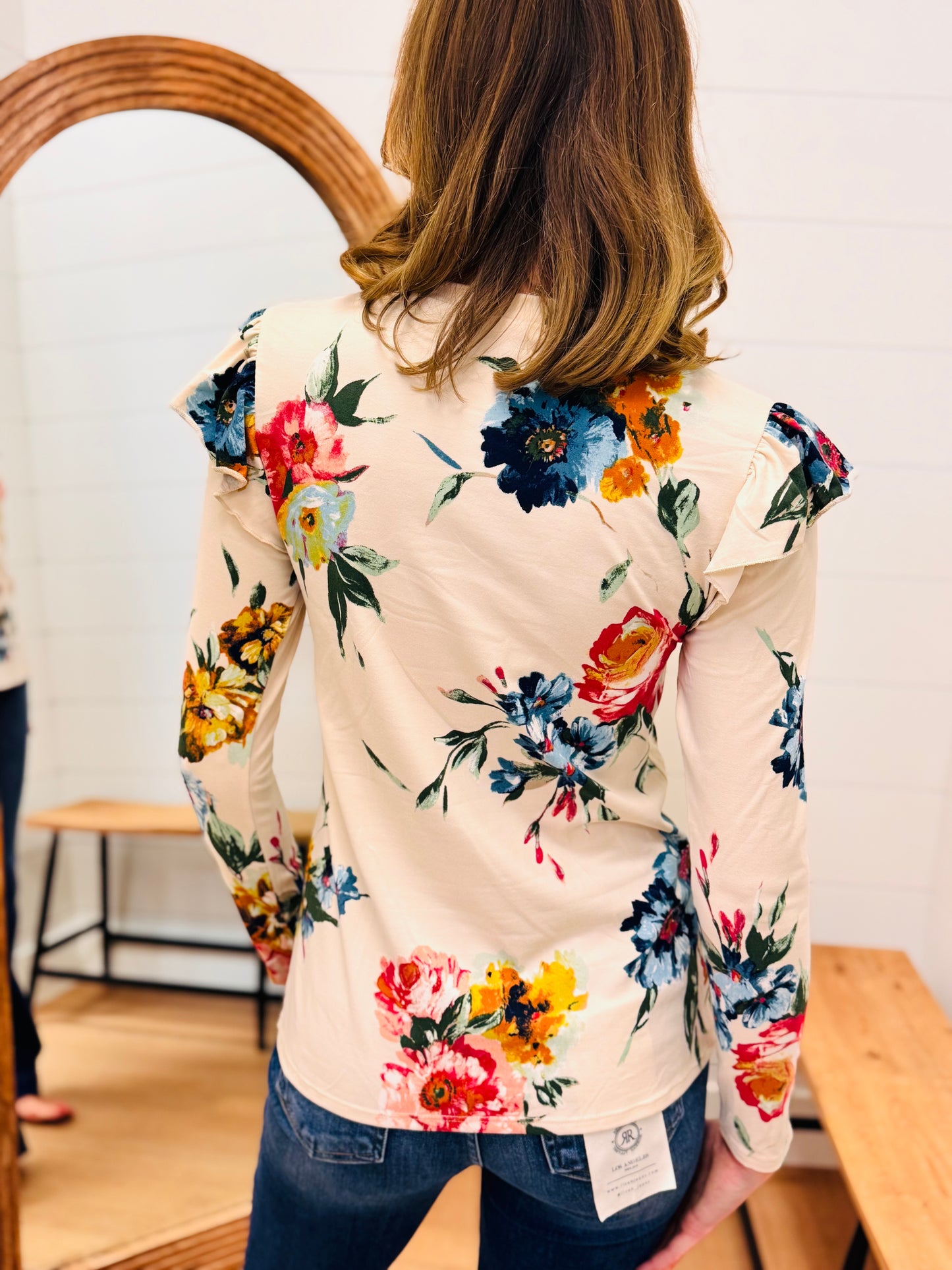 Floral Printed Top With Ruffled Sleeves
